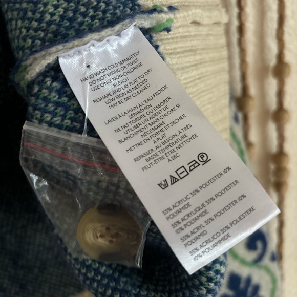 Anthropologie Maeve Blue Floral Pop Graphic Intarsia Cardigan Sweater Jacquard - Picture 8 of 10